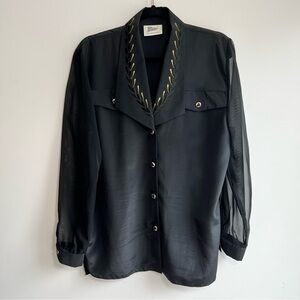 GABIS | Vintage Black Blouse with Gold Details and Sheer Sleeves